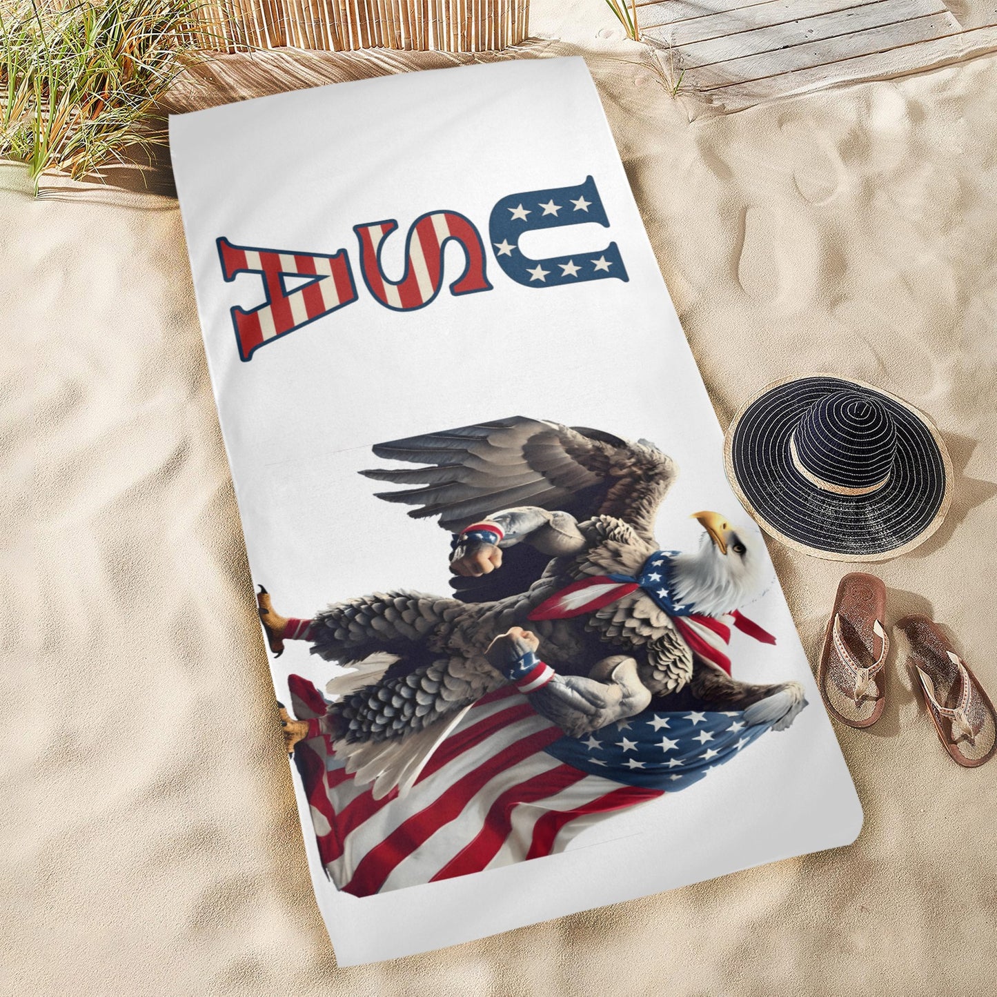 USA/American Flag Inspired Eagle with Cape "USA" Beach Towel 31"x71" (Made in USA)