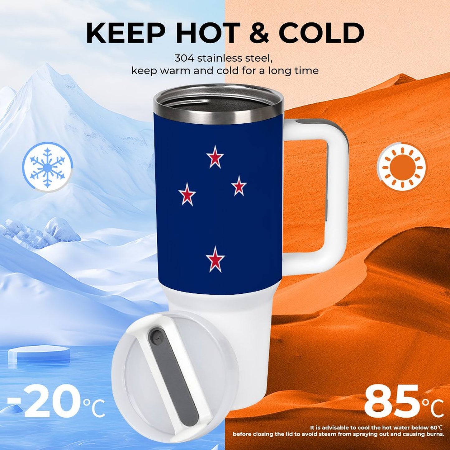 40 oz Stainless Steel Tumbler with New Zealand Flag Design - Made in USA
