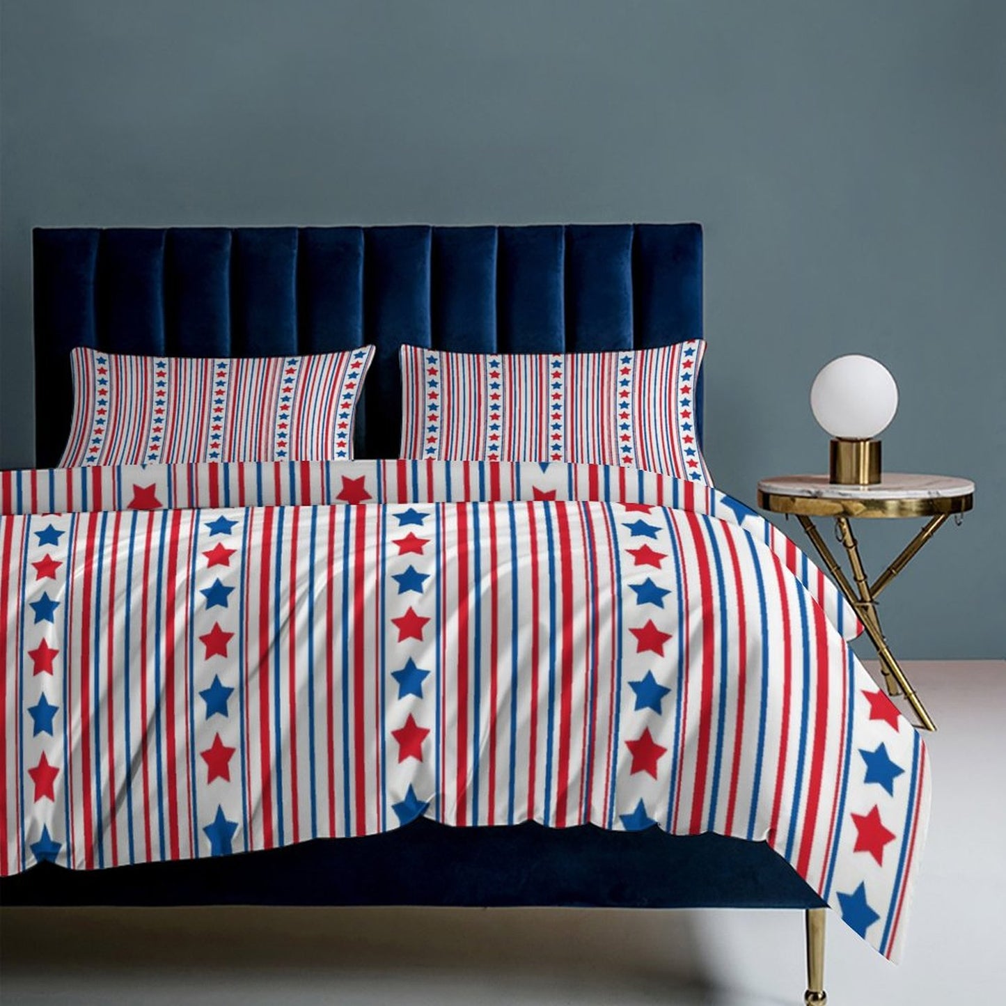 USA/American Flag Inspired Stars and Stripes Pattern 3-Piece Bedding Set (1 Duvet Cover + 2 Pillow Shams) – 102"×90"