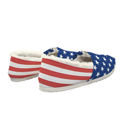 USA/American Flag Inspired Women's Fleece-Lined Canvas Slip-On