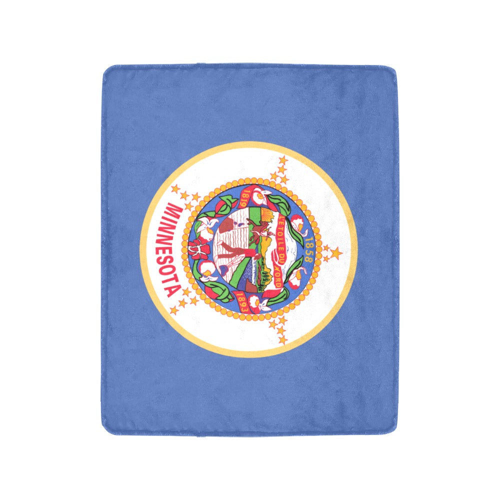 Blue blanket featuring Minnesota state flag, by Luv My Flag.