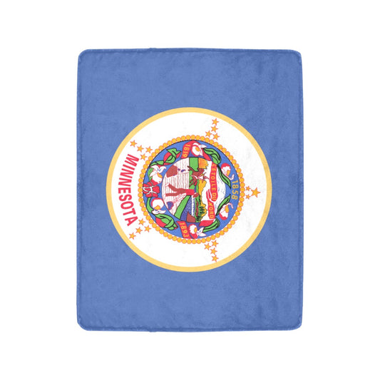 Blue blanket featuring Minnesota state flag, by Luv My Flag.