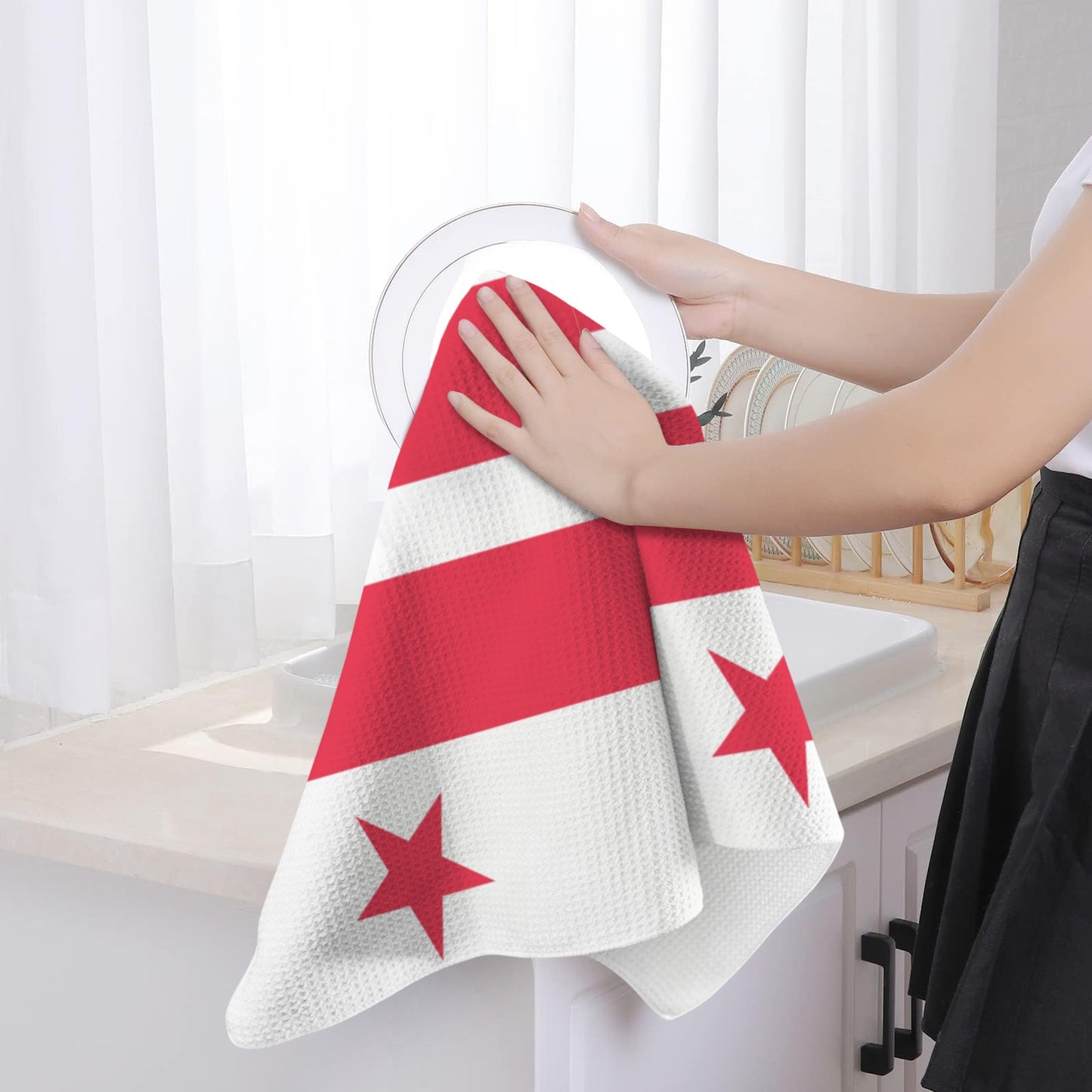 Washington DC Flag Inspired Kitchen Towel 40X60cm (Pack of 2) (Made in the USA)