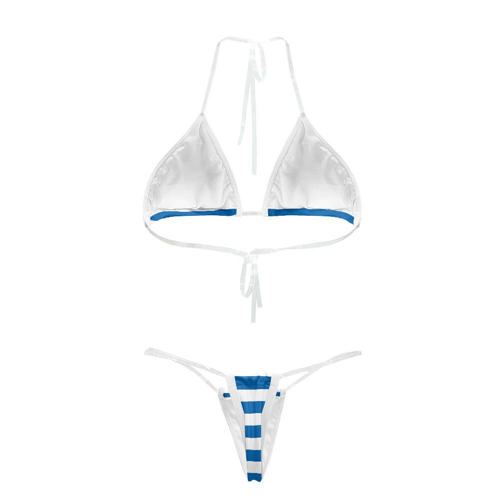 Greece Flag Inspired Transparent String Thong Bikini