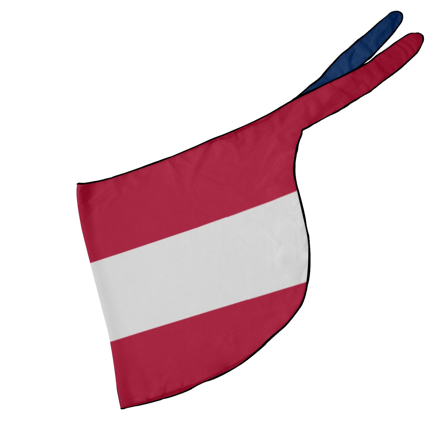 Red and white sail flag with blue handles, Luv My Flag.
