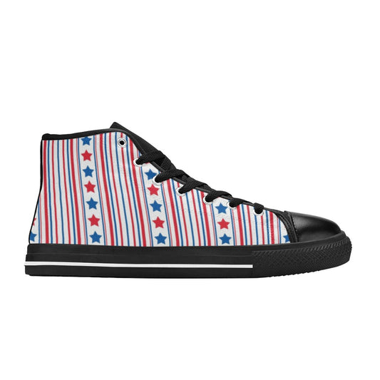 USA/American Flag Inspired Stars & Stripes Pattern Kid's High Top Canvas Shoes