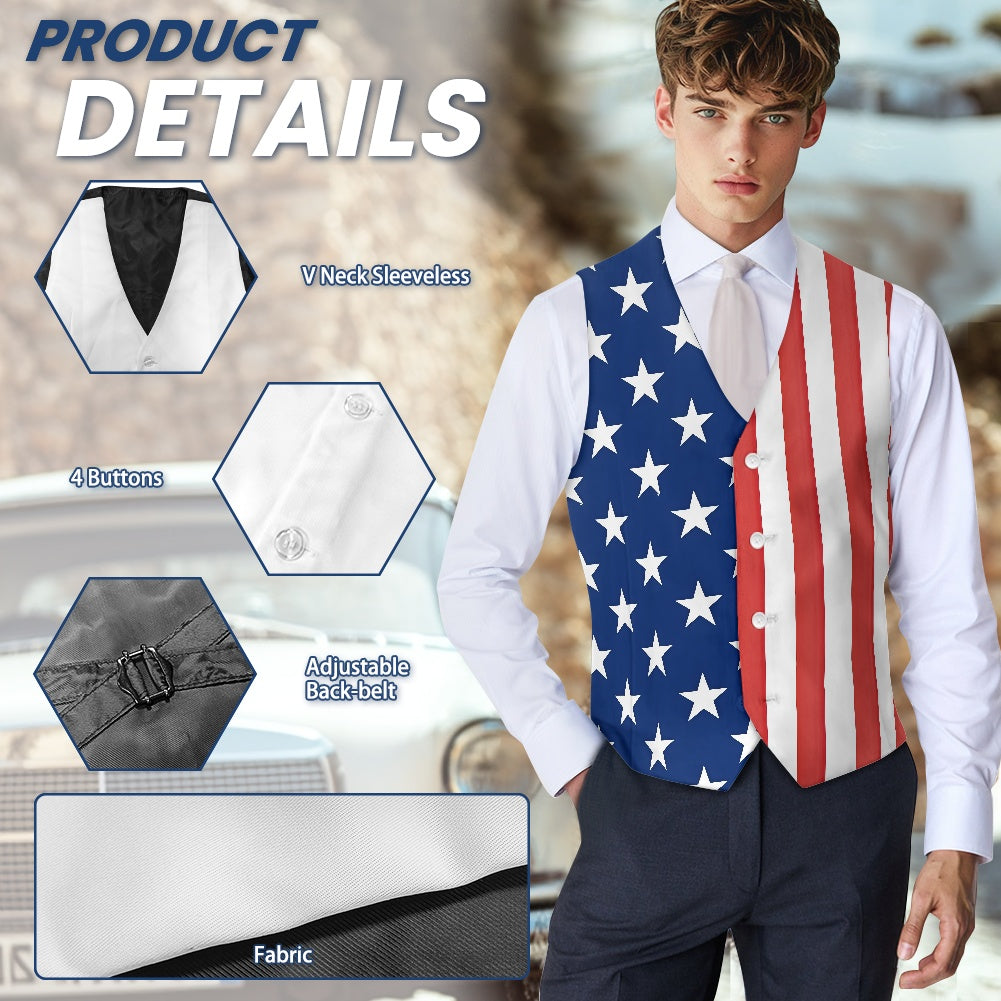 American Flag Inspired Suit Vest | Patriotic Stars & Vertical Stripes
