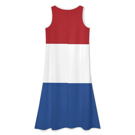 Netherlands Flag Inspired Sleeveless High-Low Hem Dress