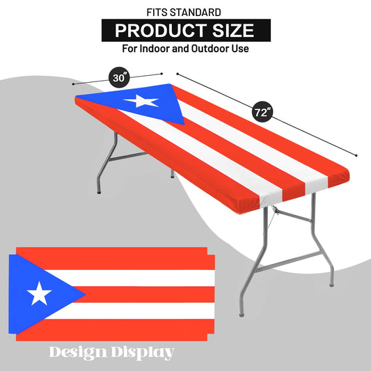 Puerto Rico Flag Inspired Custom Elastic Fitted Tablecloth 72x30 inch (Made in the USA)