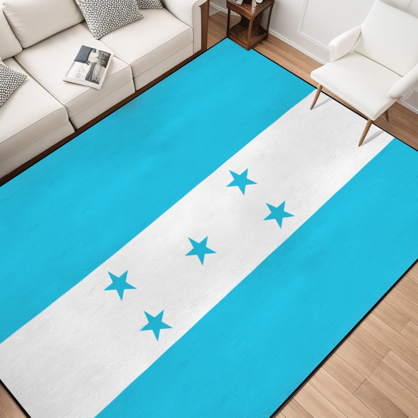 Honduras Flag Inspired 84x60 Inch Area Rug with Black Binding (Made in the USA)