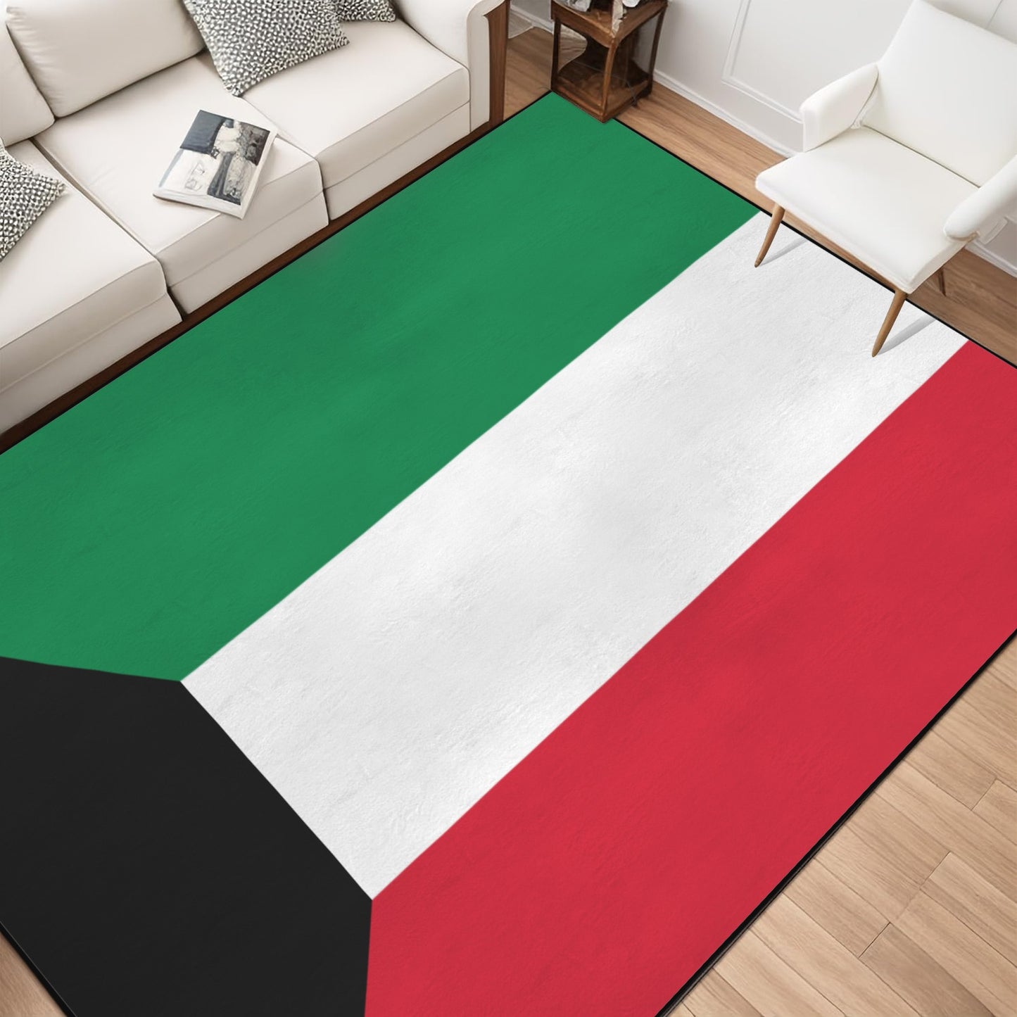 Kuwait Flag Inspired 84x60 Inch Area Rug with Black Binding (Made in the USA)