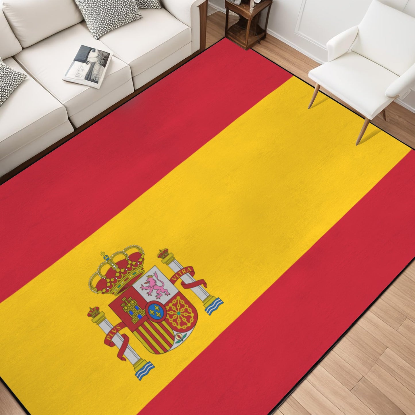 Spain Flag Inspired 84x60 Inch Area Rug with Black Binding (Made in the USA)