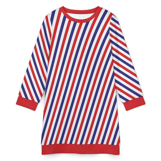 USA/American Flag Inspired Stripes Patternern Sweater Dress