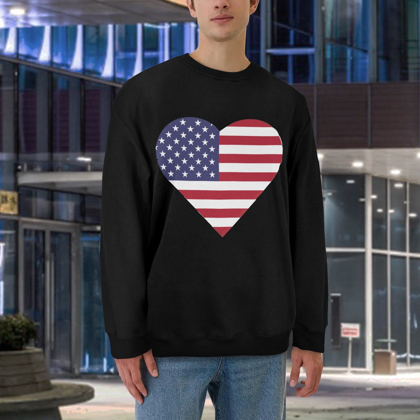 USA/American Flag Inspired Heart Unisex Fleece Sweatshirt (Made in the USA)