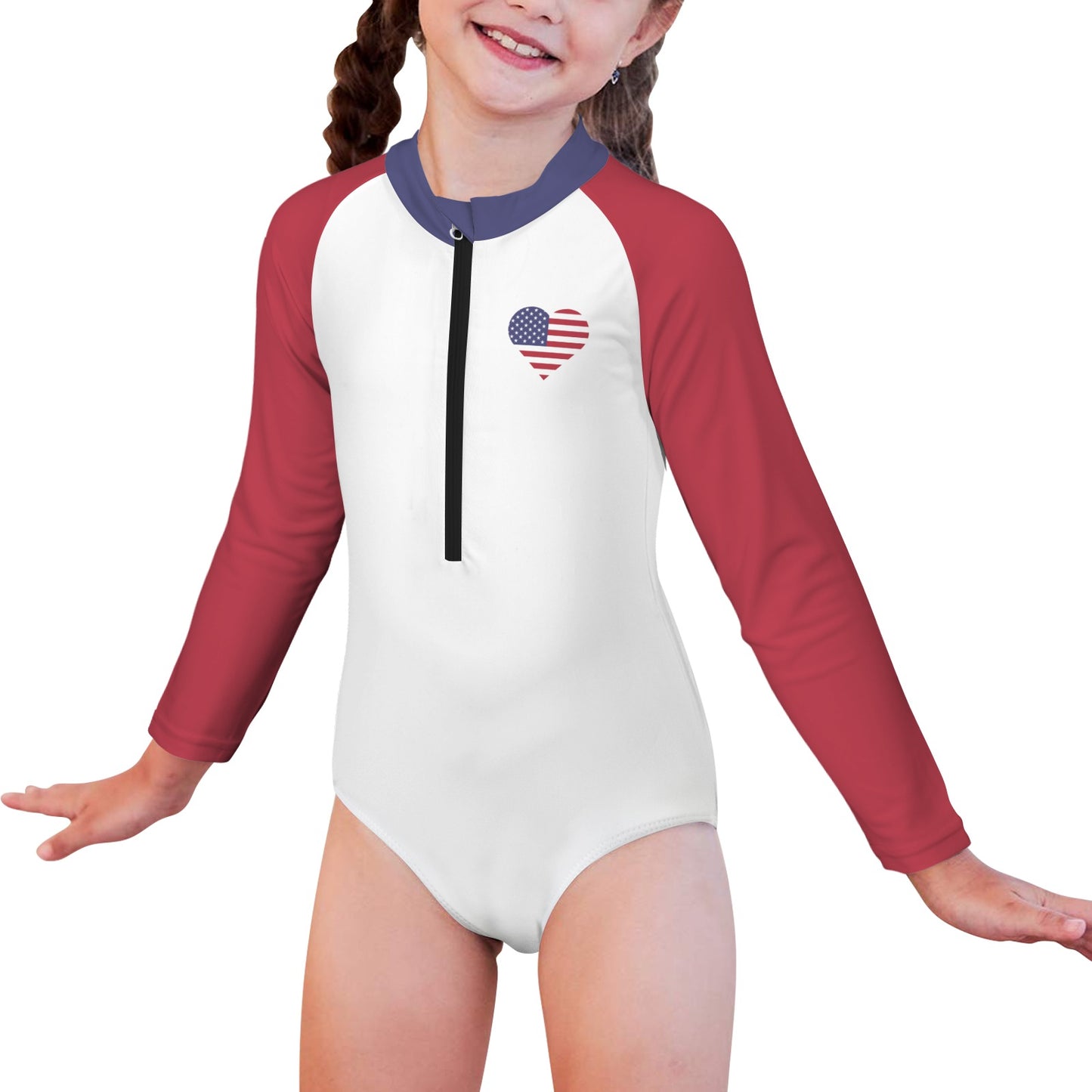 USA/American Flag Little Girls' Long Sleeve One-Piece Swimsuit