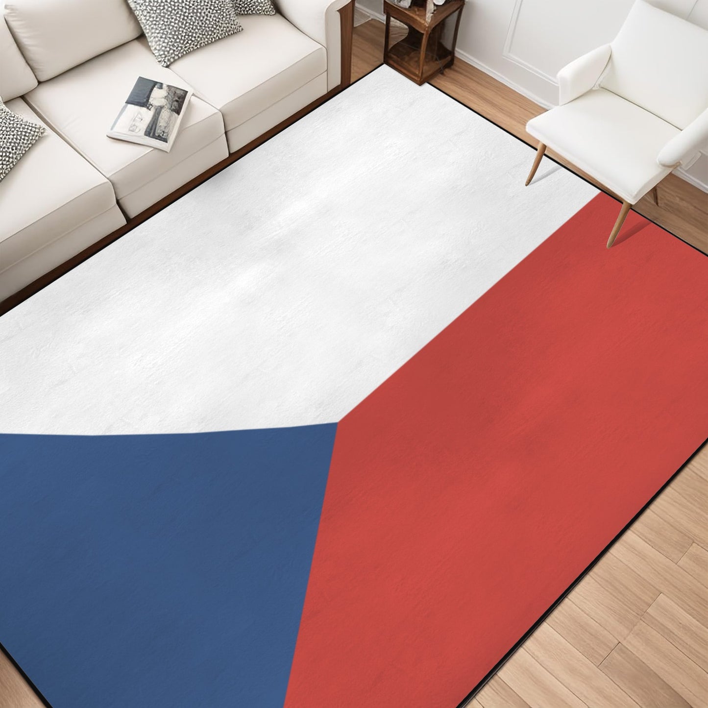 Czechia Flag Inspired 84x60 Inch Area Rug with Black Binding (Made in the USA)