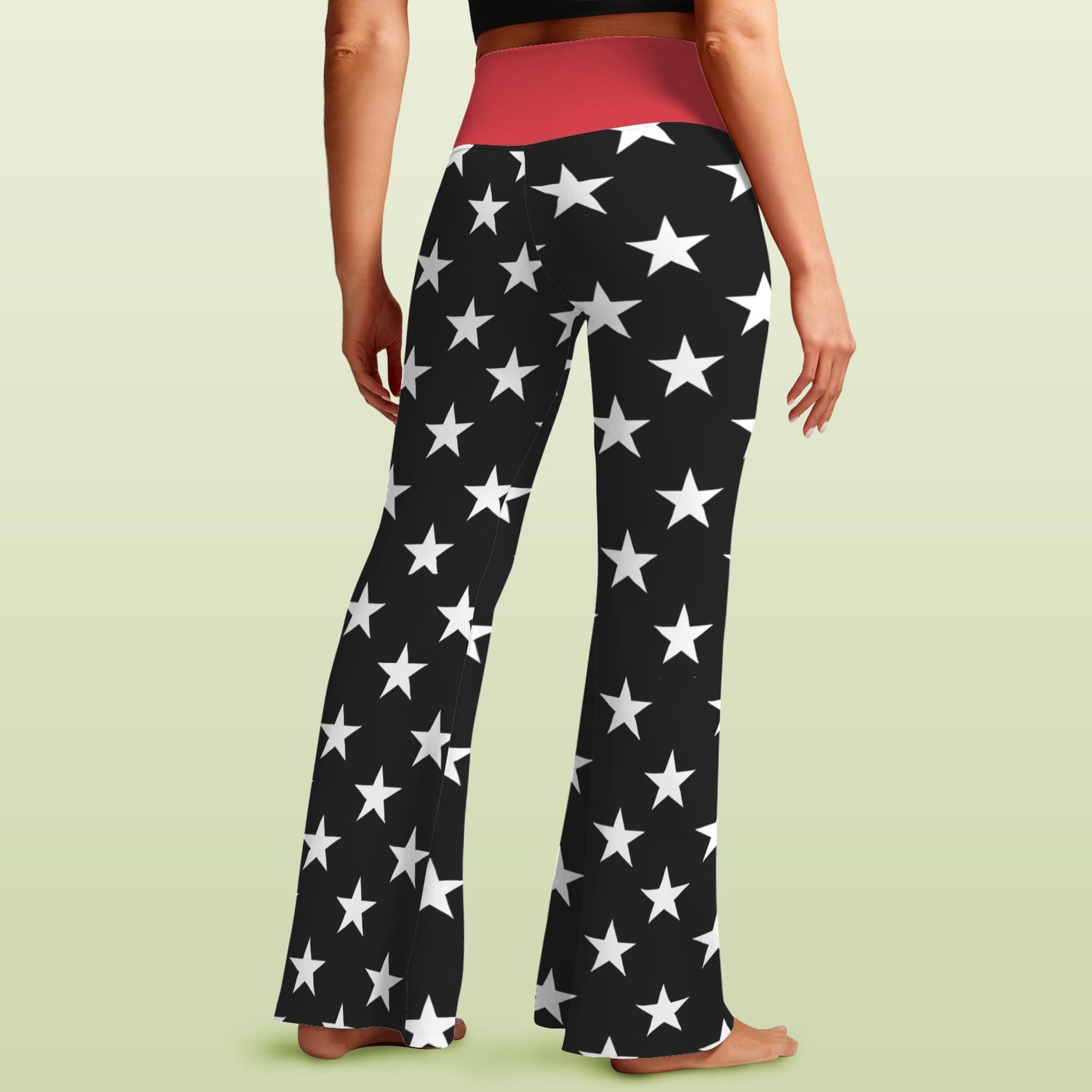Thin Red Line Flag Inspired Women's V-Crossover High Waisted Flare Leggings