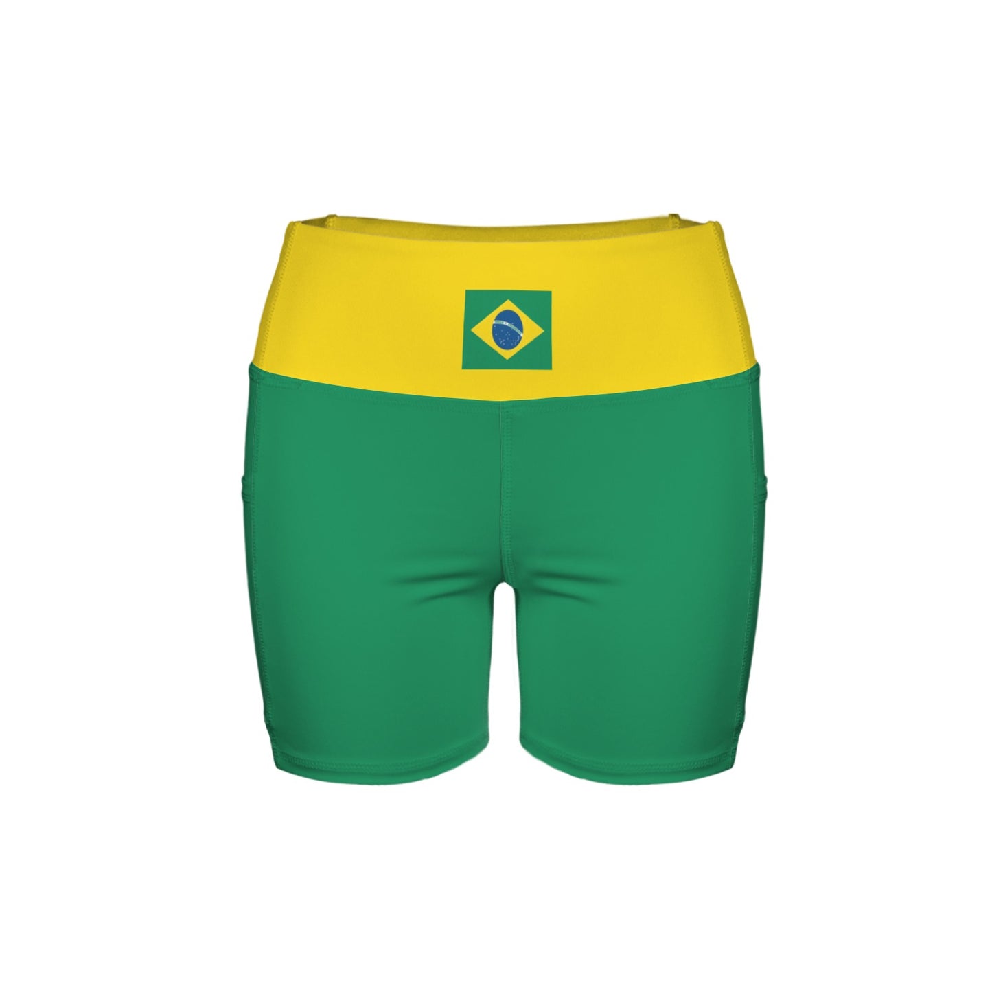 Brazil Flag Inspired Pocket Yoga Active Shorts