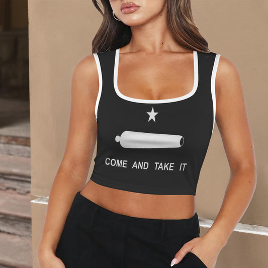 Come and Take It Flag Inspired Square Neck Crop Tank Tops