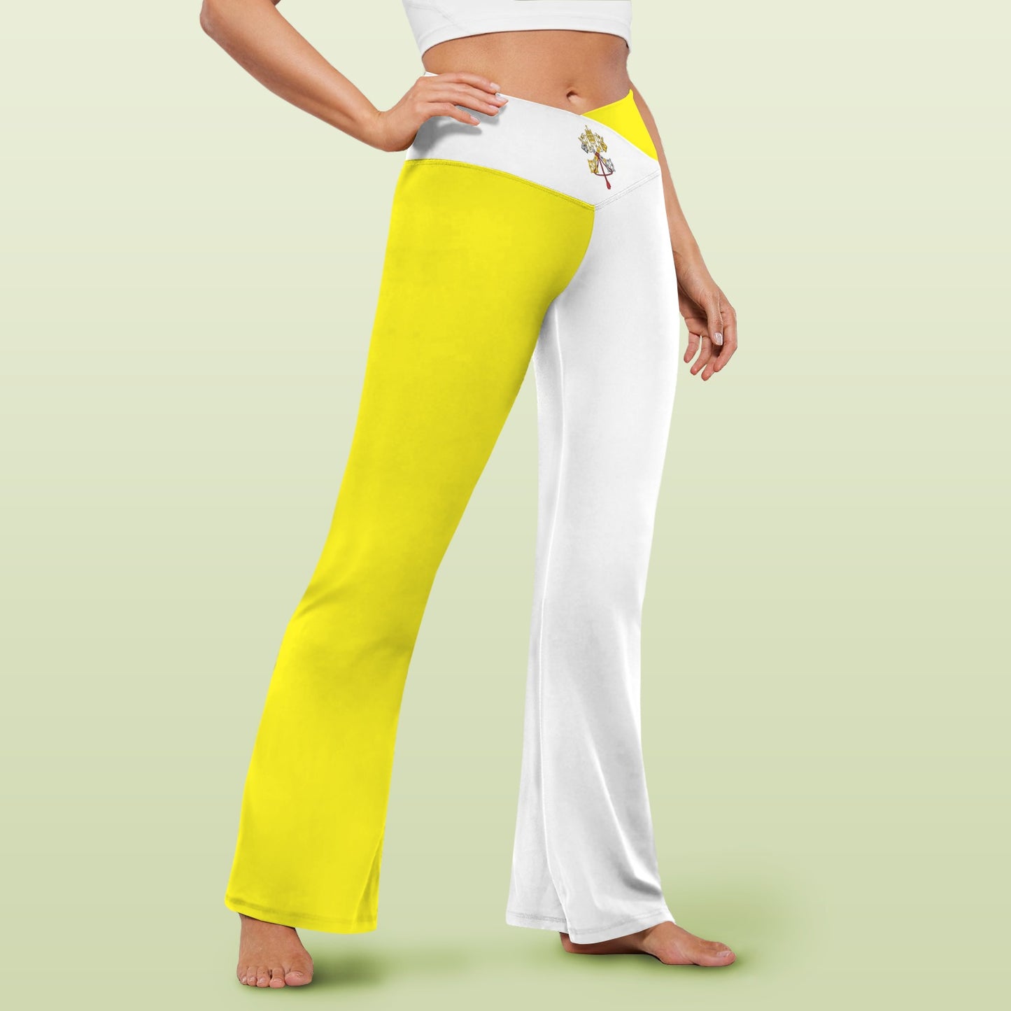 Vatican City Flag Inspired Women's V-Crossover High Waisted Flare Leggings
