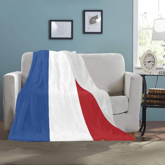 Cozy sofa draped with Luv My Flag French throw.