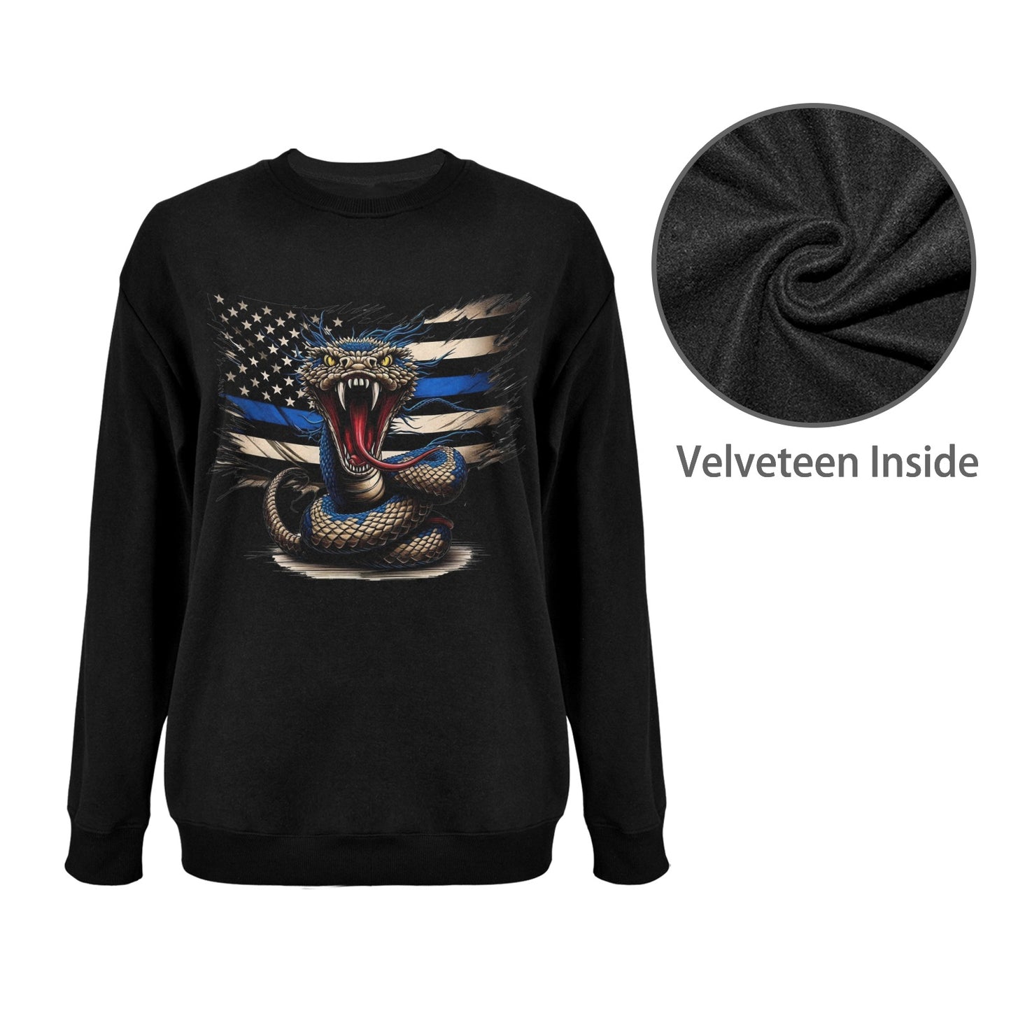 Thin Blue Line Flag (distressed) with Snake Unisex Fleece Sweatshirt (Made in the USA)