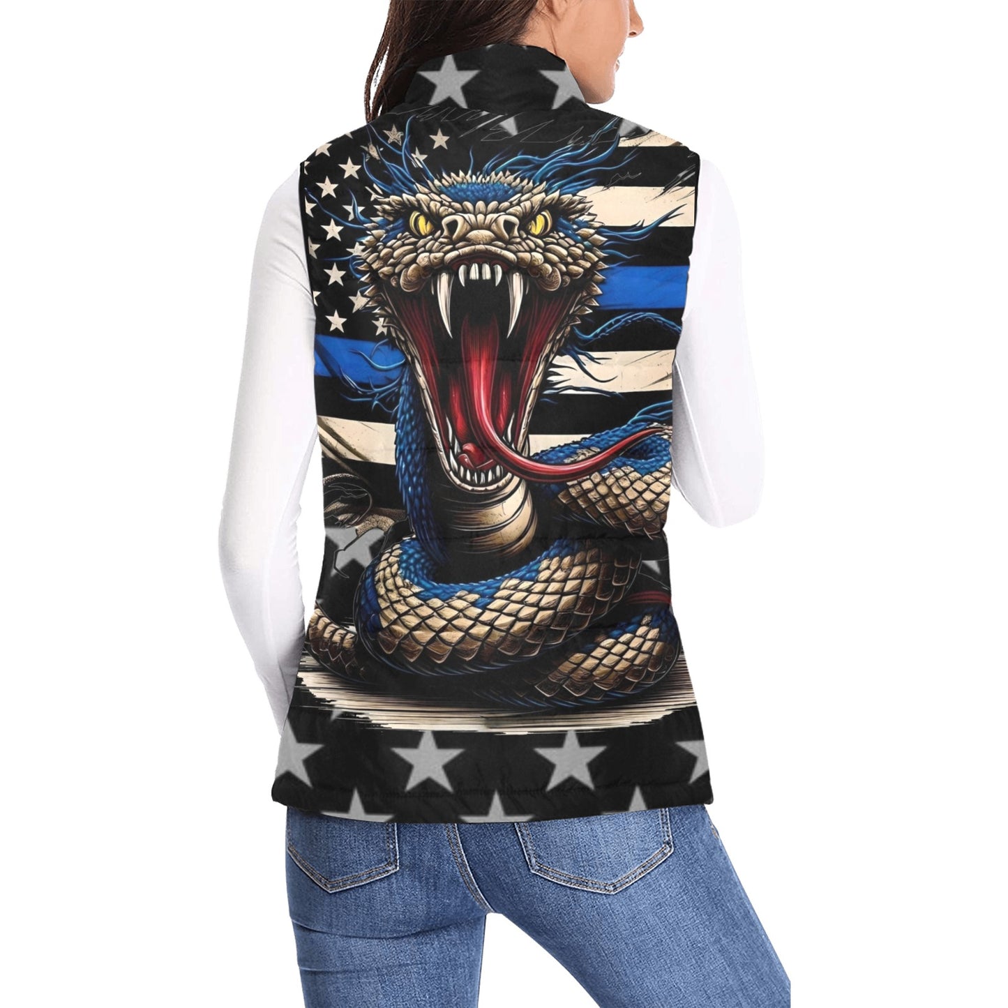 Thin Blue Line Inspired Flag and Snake Women's Padded Vest