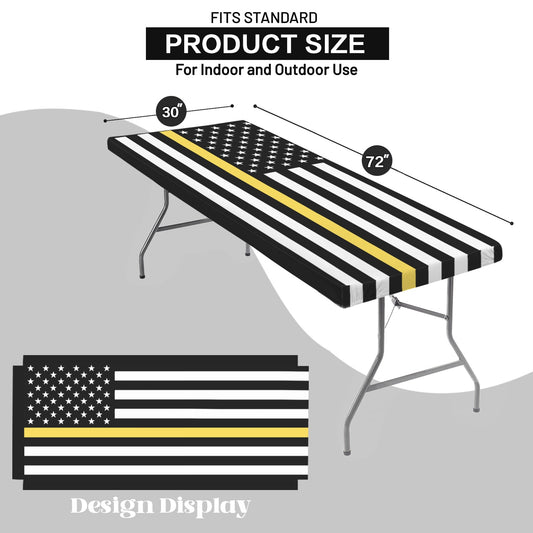 Thin Gold Line Flag Inspired Custom Elastic Fitted Tablecloth 72x30 inch (Made in the USA)
