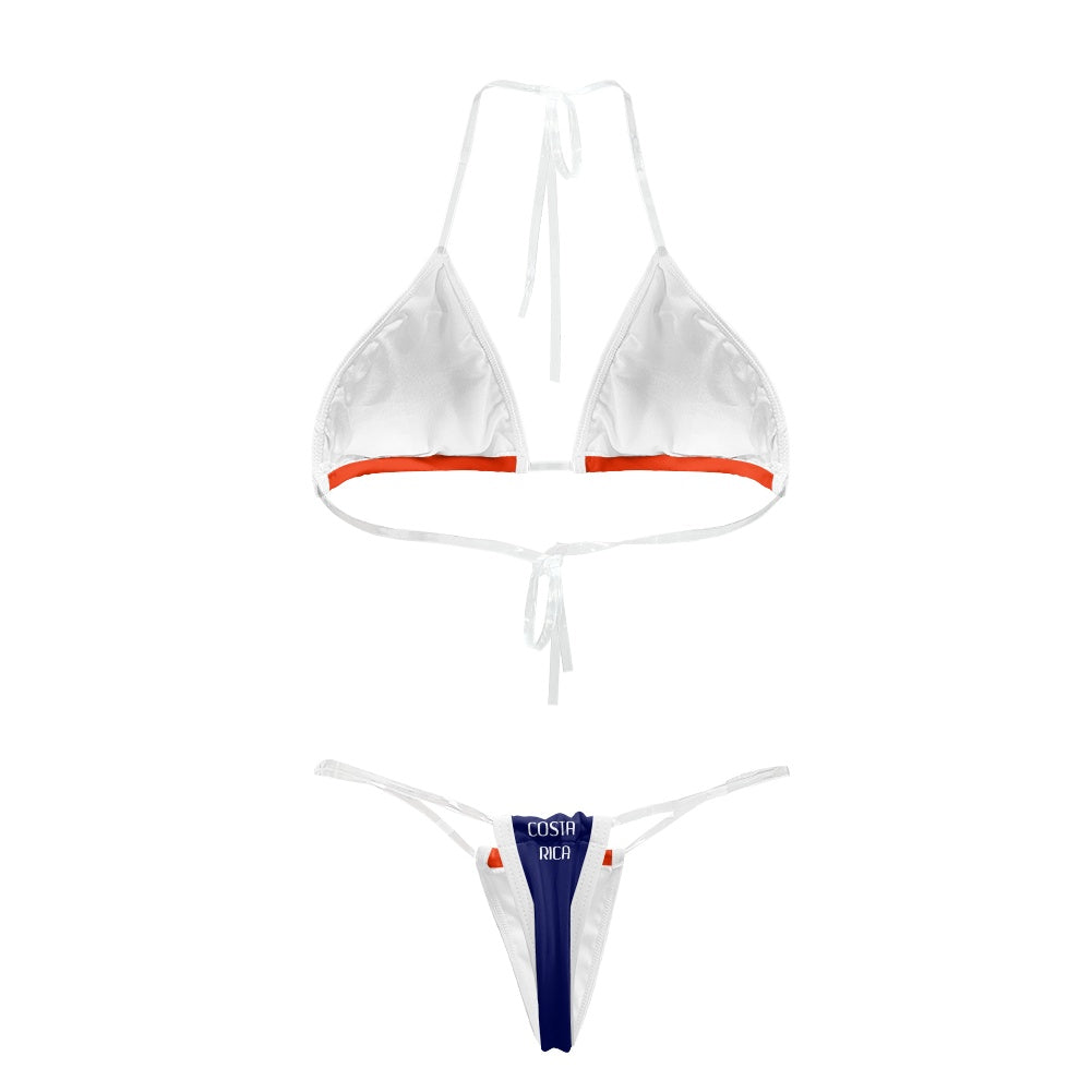 Costa Rica Flag Inspired Transparent String Thong Bikini