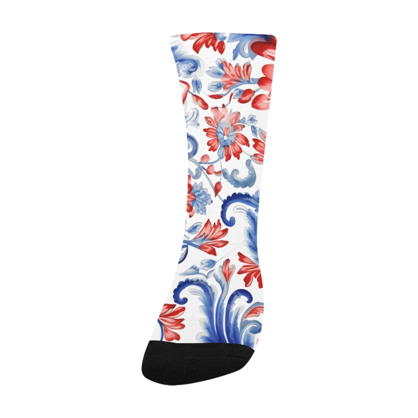 USA/American Flag Inspired Floral Pattern Kid's Custom Socks (Made in the USA)