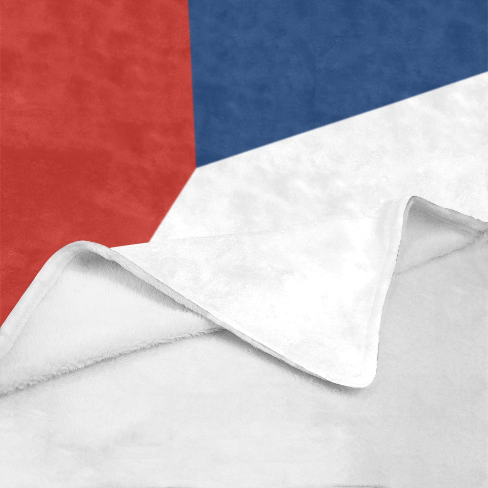 Soft blanket featuring red, white, blue design, Luv My Flag.
