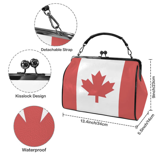 Canada Flag Inspired Kisslock Crossbody Shoulder Bag-Large