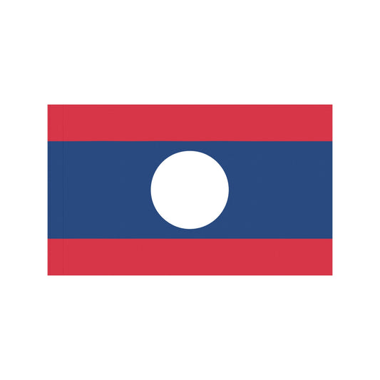 Luv My Flag brand, Laos flag, red, blue, white circle.