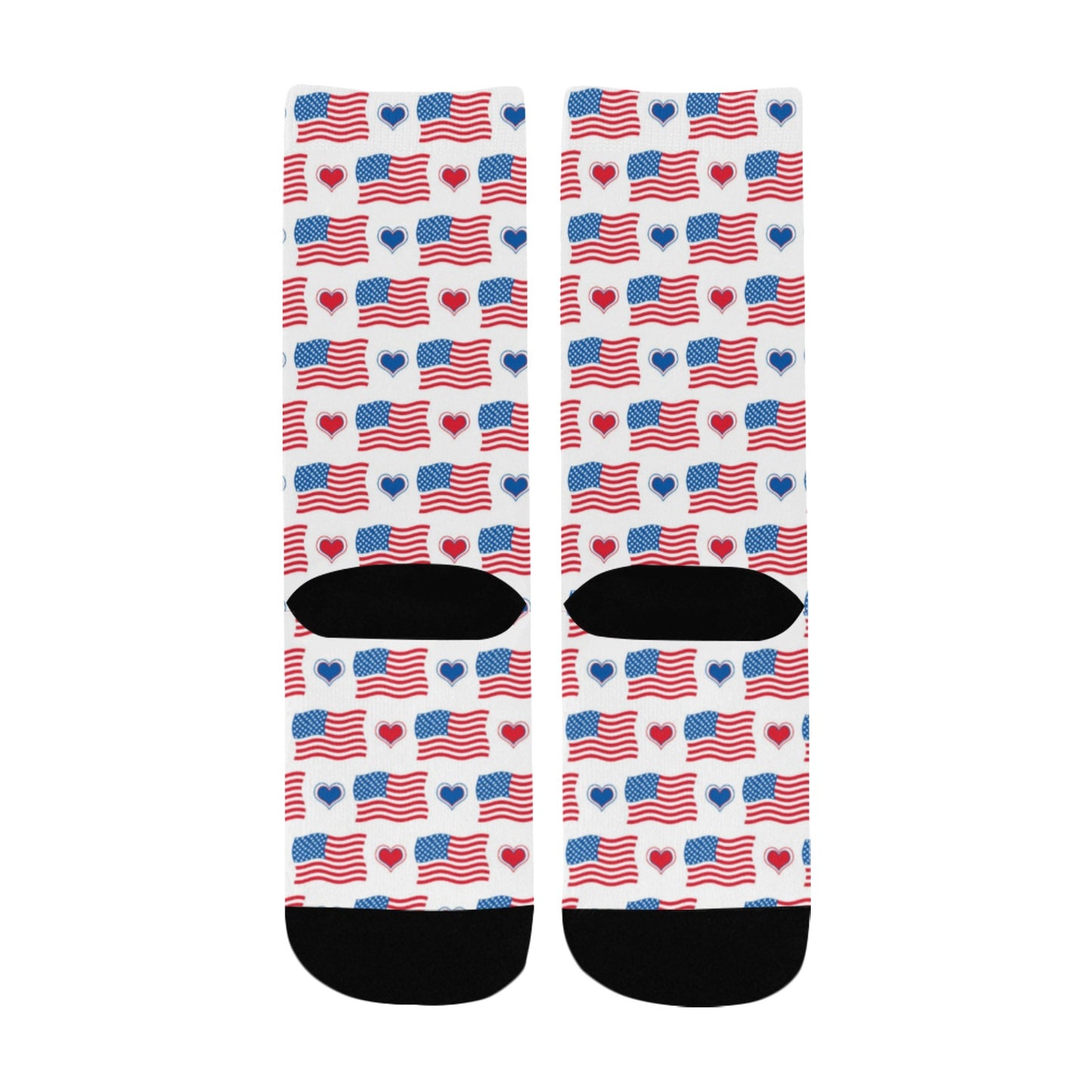 USA/American Flag Inspired Flag and Hearts Pattern Kid's Custom Socks (Made in the USA)