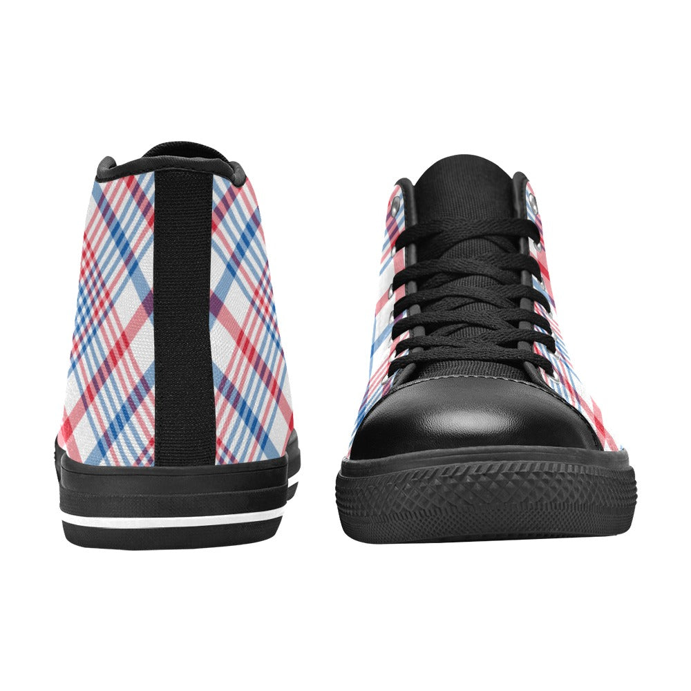 USA/American Flag Inspired Plaid Pattern Mens High Top Canvas Shoes