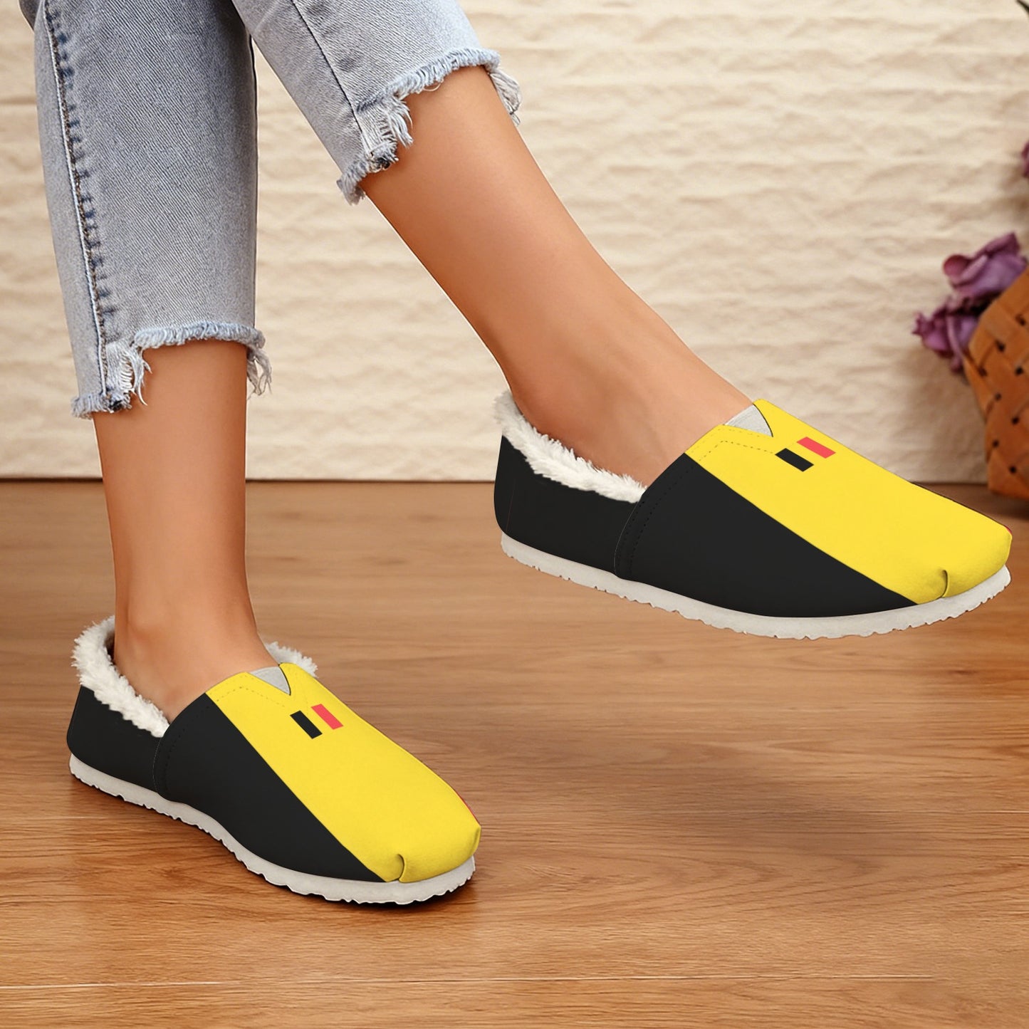 Belgium Flag Inspired Women's Fleece-Lined Canvas Slip-On