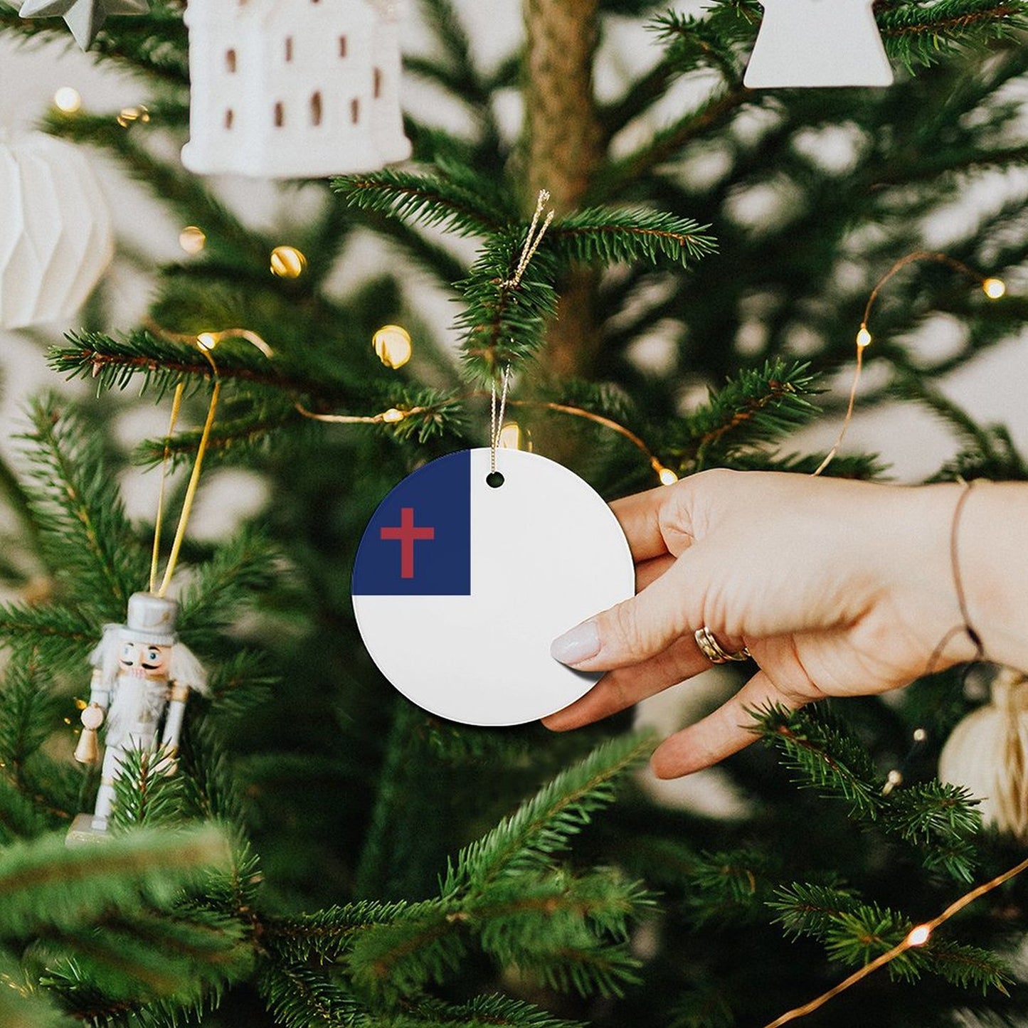 Christian Flag Inspired Circle Ceramic Ornament Made in USA Circle Ceramic Ornament (Made in USA)