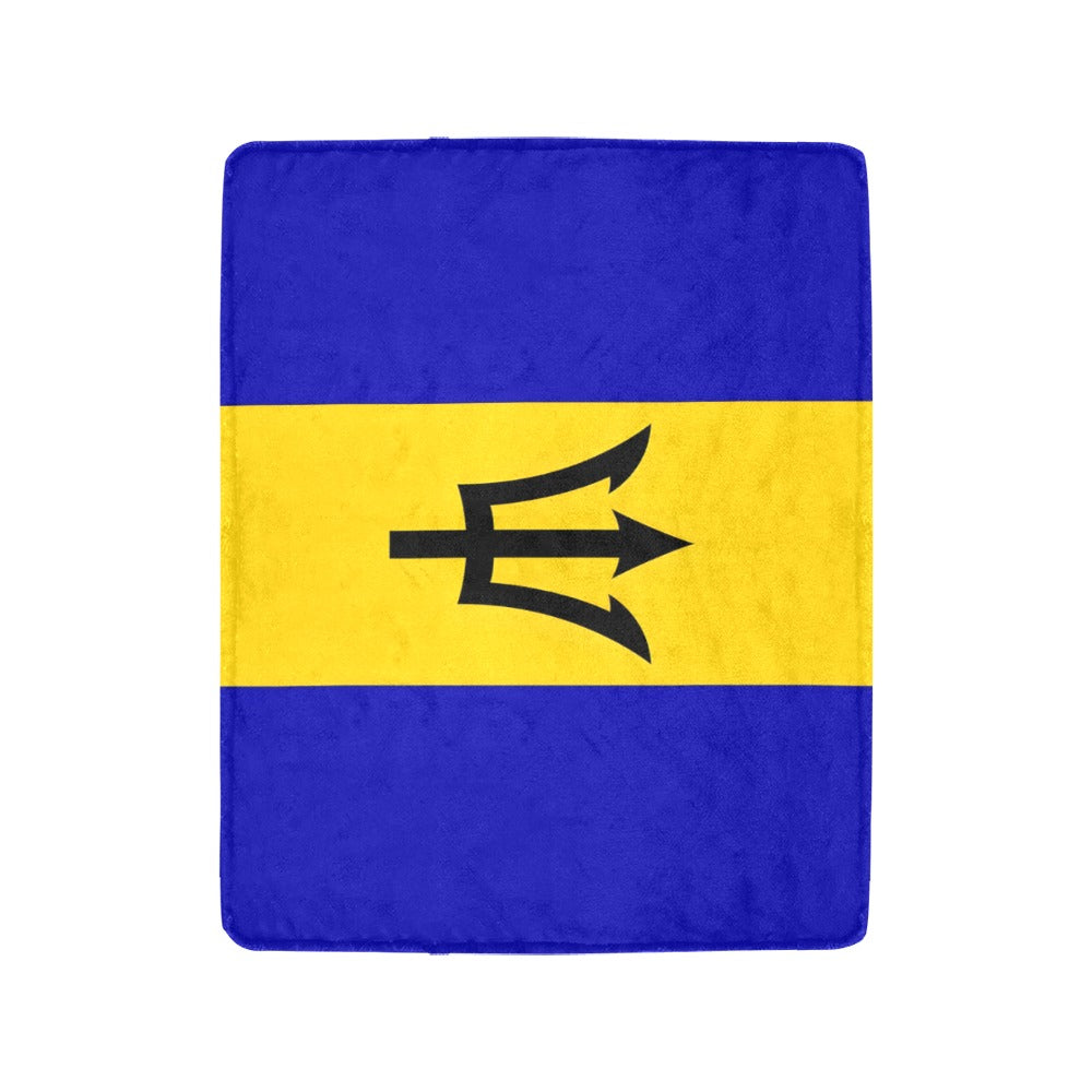 Luv My Flag Barbados fleece blanket, blue and yellow.