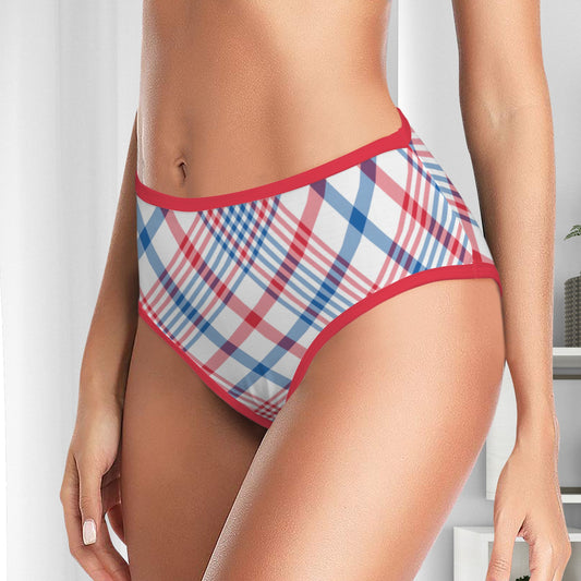 USA/American Flag Inspired Plaid Pattern Women's High Waisted Brief