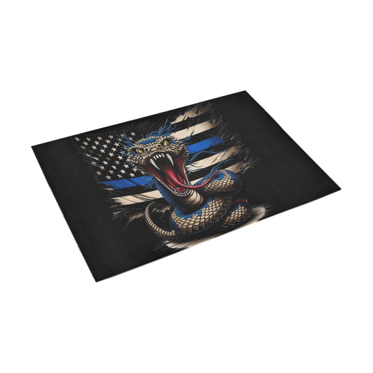 Thin Blue Line Flag Inspired Snake Doormat 30" x 18" (Sponge Material)