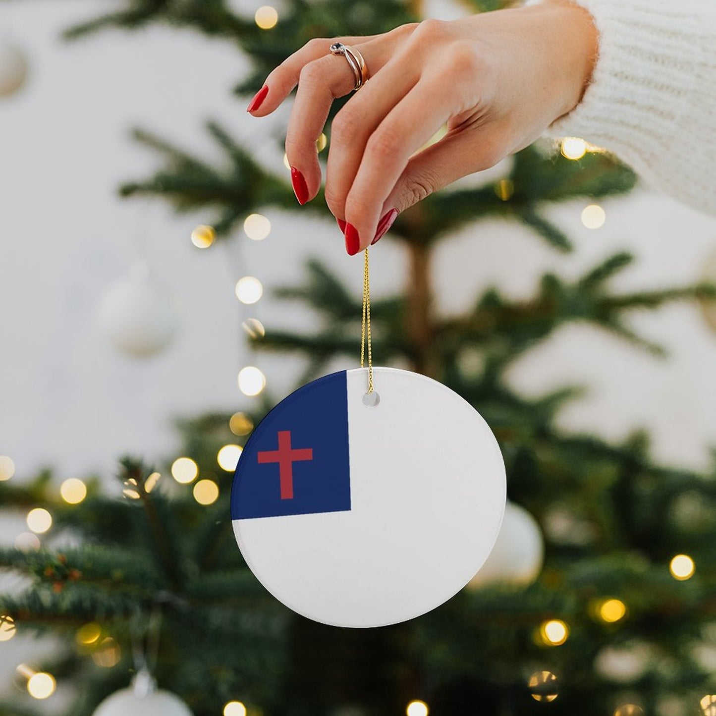 Christian Flag Inspired Circle Ceramic Ornament Made in USA Circle Ceramic Ornament (Made in USA)