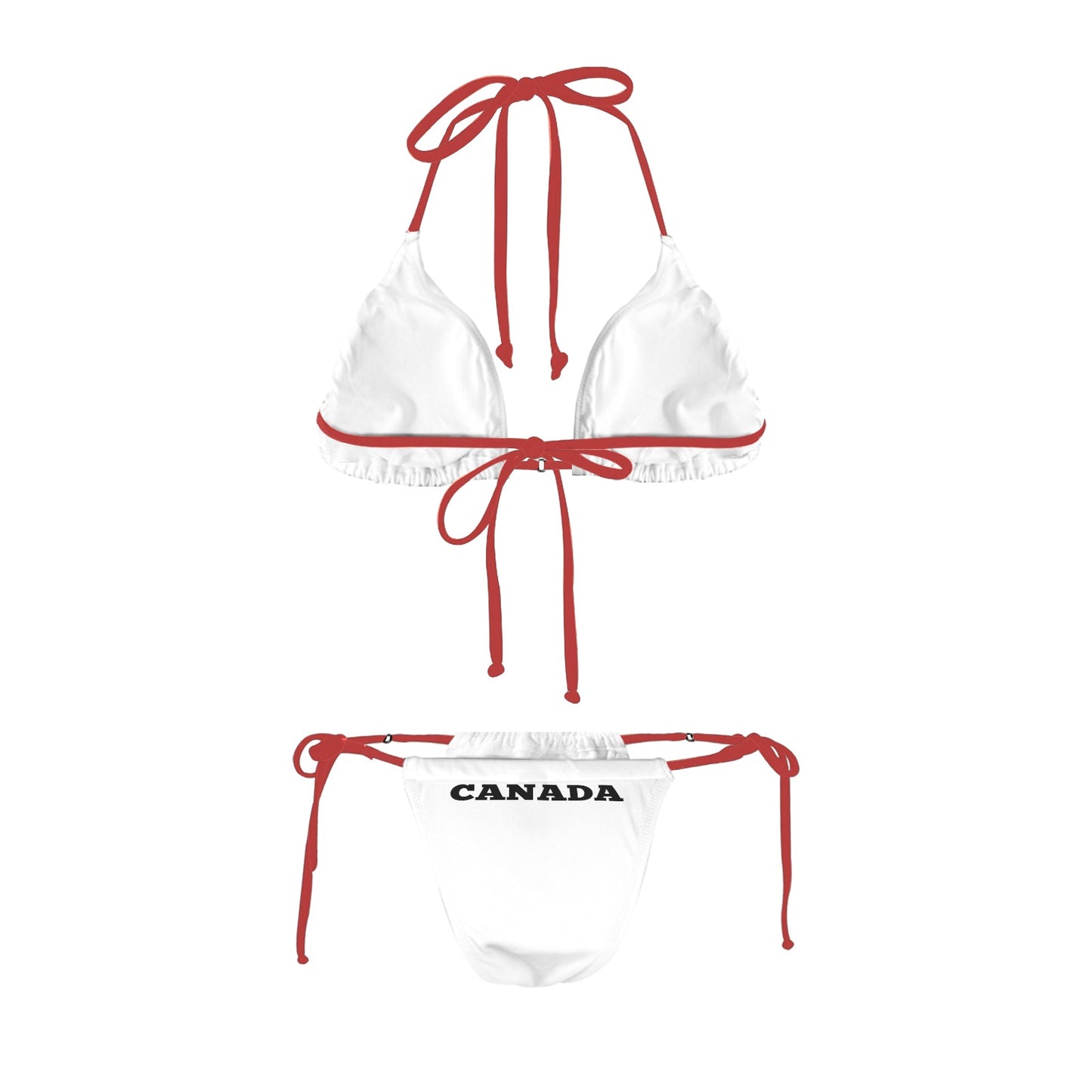 White bikini with red ties, "Canada" text, Luv My Flag.