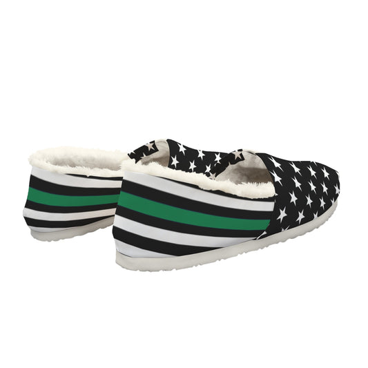 Thin Green Line Flag Inspired Women's Fleece-Lined Canvas Slip-On