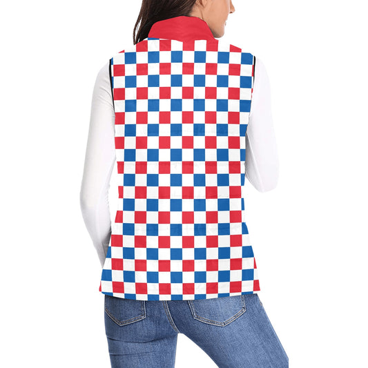 USA/American Flag Inspired Checkered Pattern Women's Padded Vest