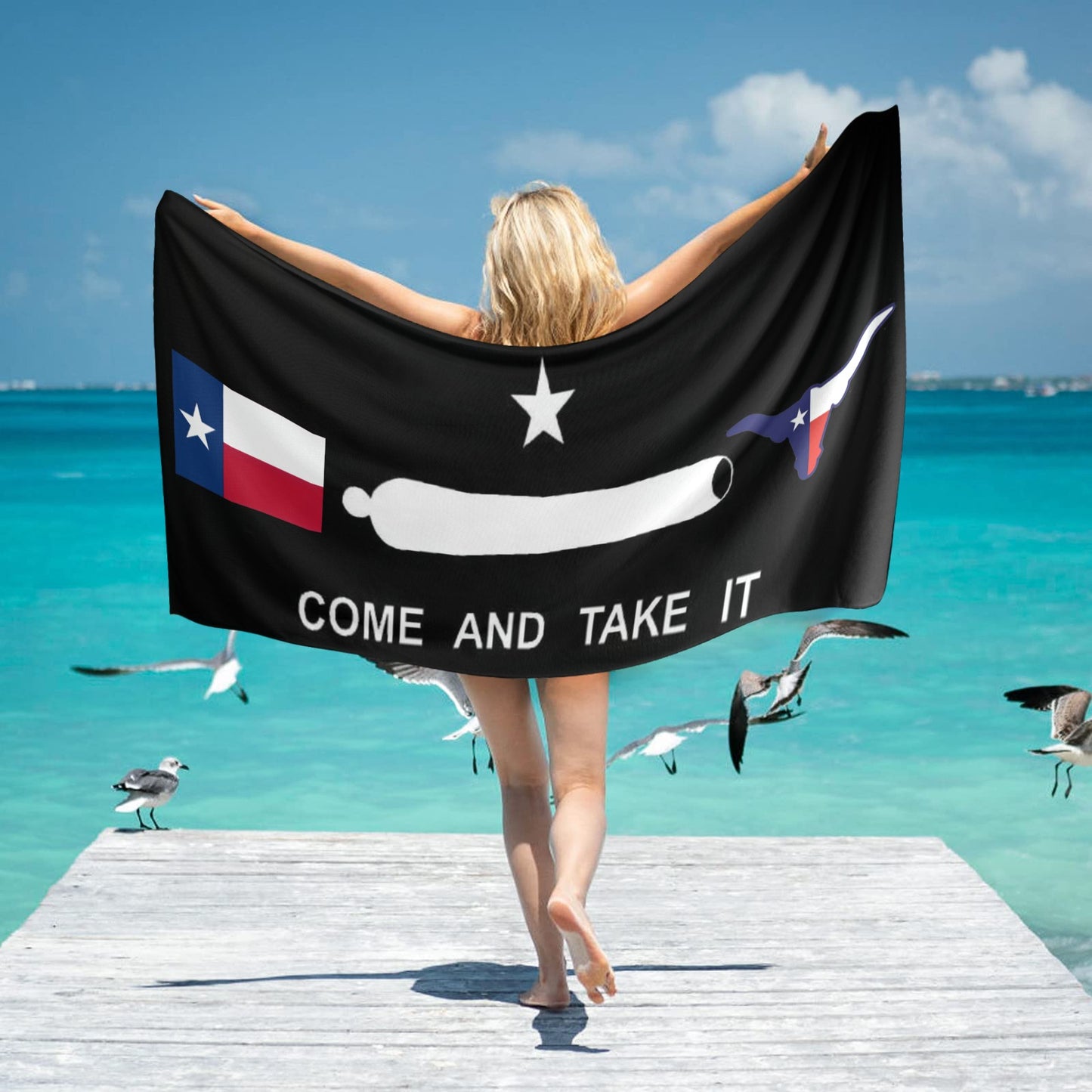 Texas Flag Inspired Come and Take It Flag Beach Towel 31"x71" (Made in USA)