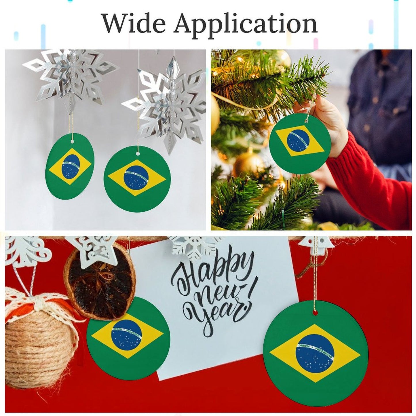 Brazil Flag Inspired Circle Ceramic Ornament Made in USA Circle Ceramic Ornament (Made in USA)