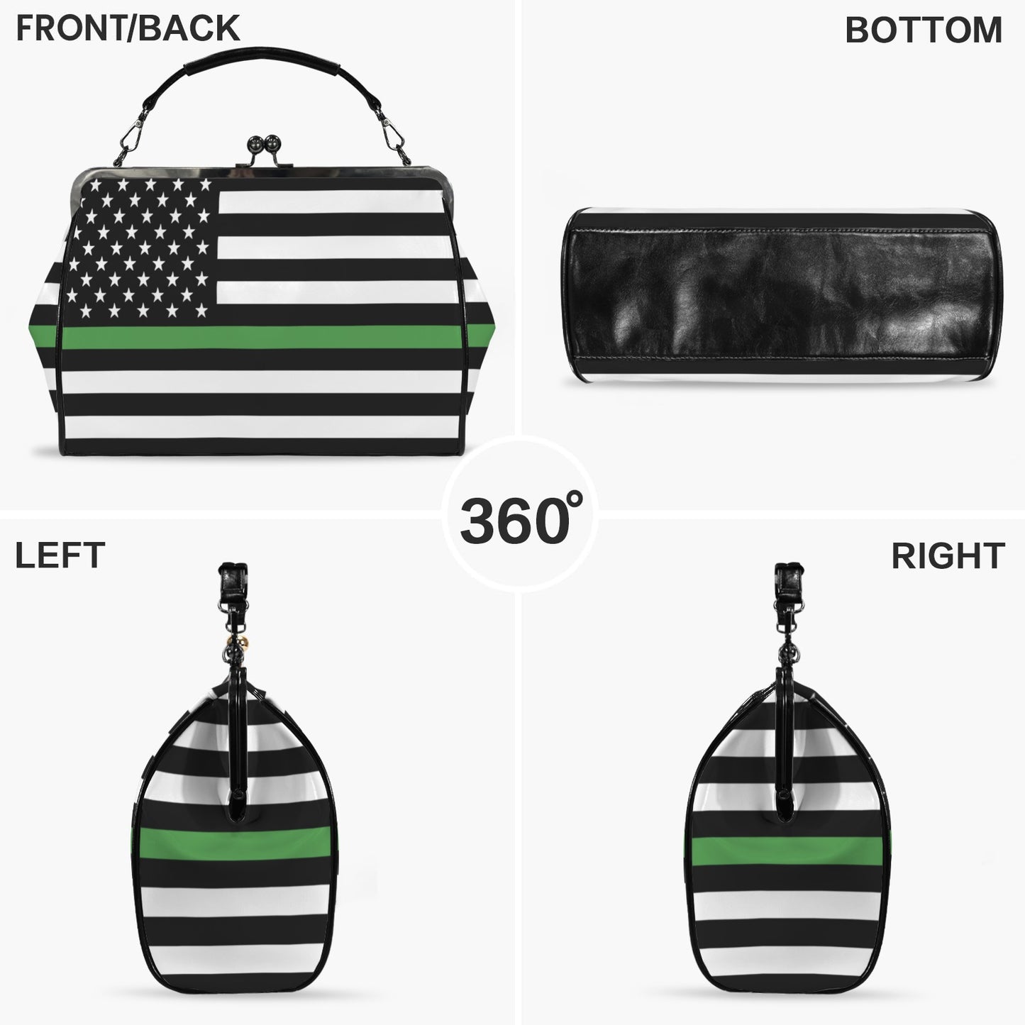 Thin Green Line Flag Inspired Kisslock Crossbody Shoulder Bag-Large