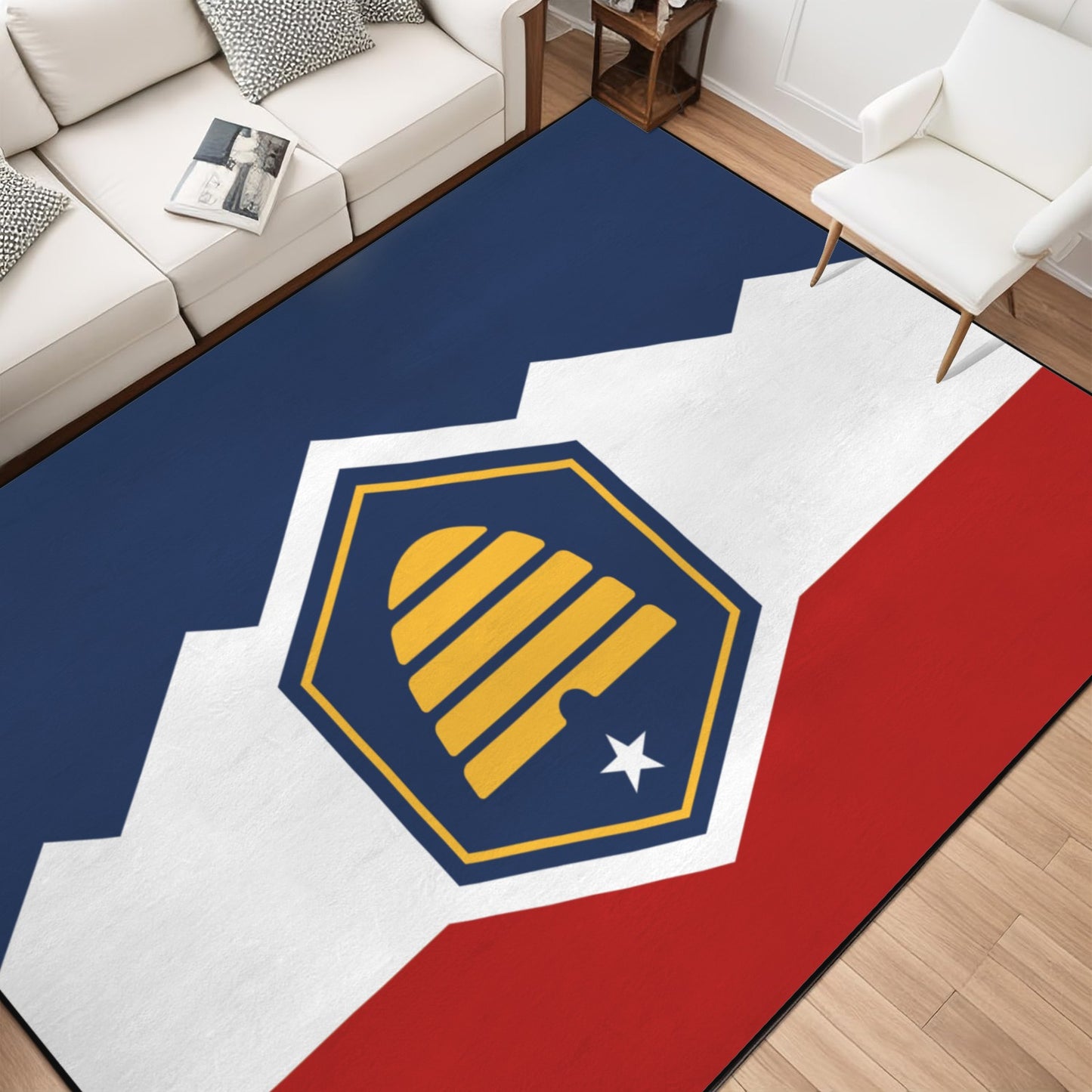 Utah Flag Inspired 84x60 Inch Area Rug with Black Binding (Made in the USA)