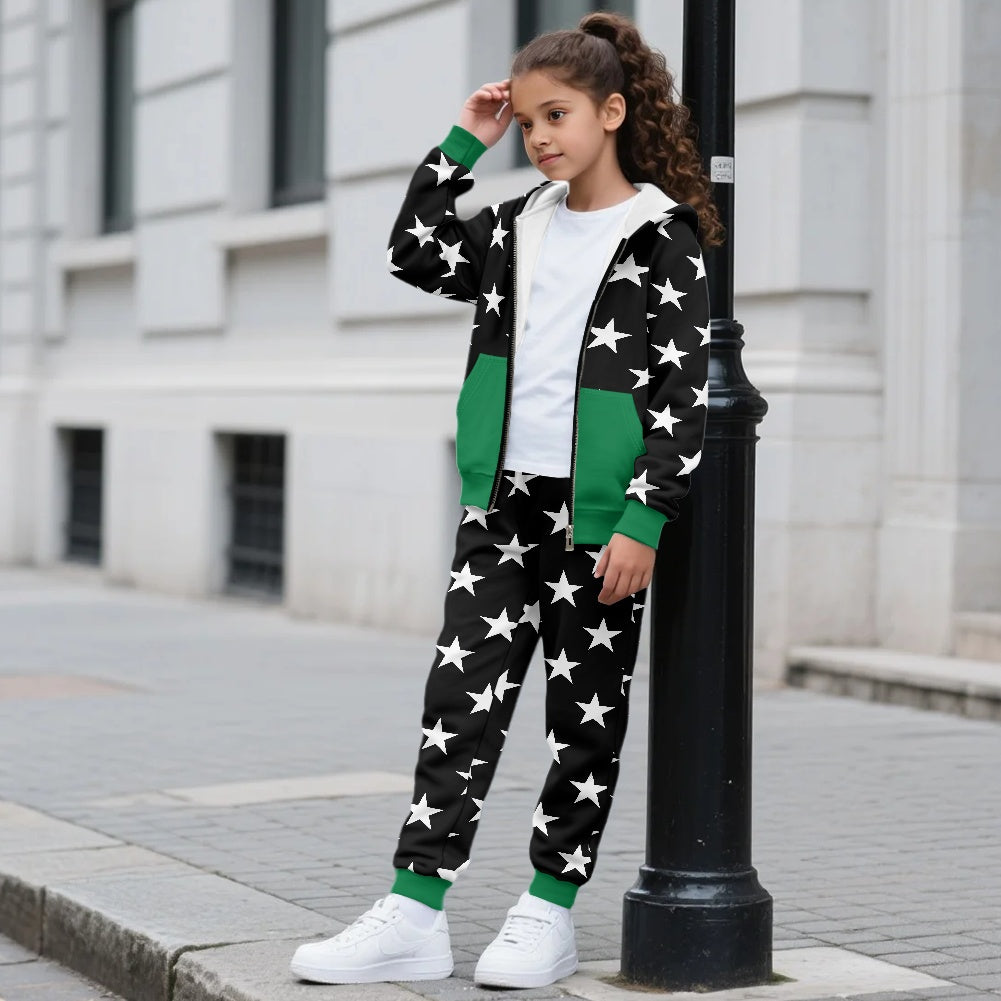 Thin Green Line Flag Inspired Unisex Kid's Zippered Sportswear Suit