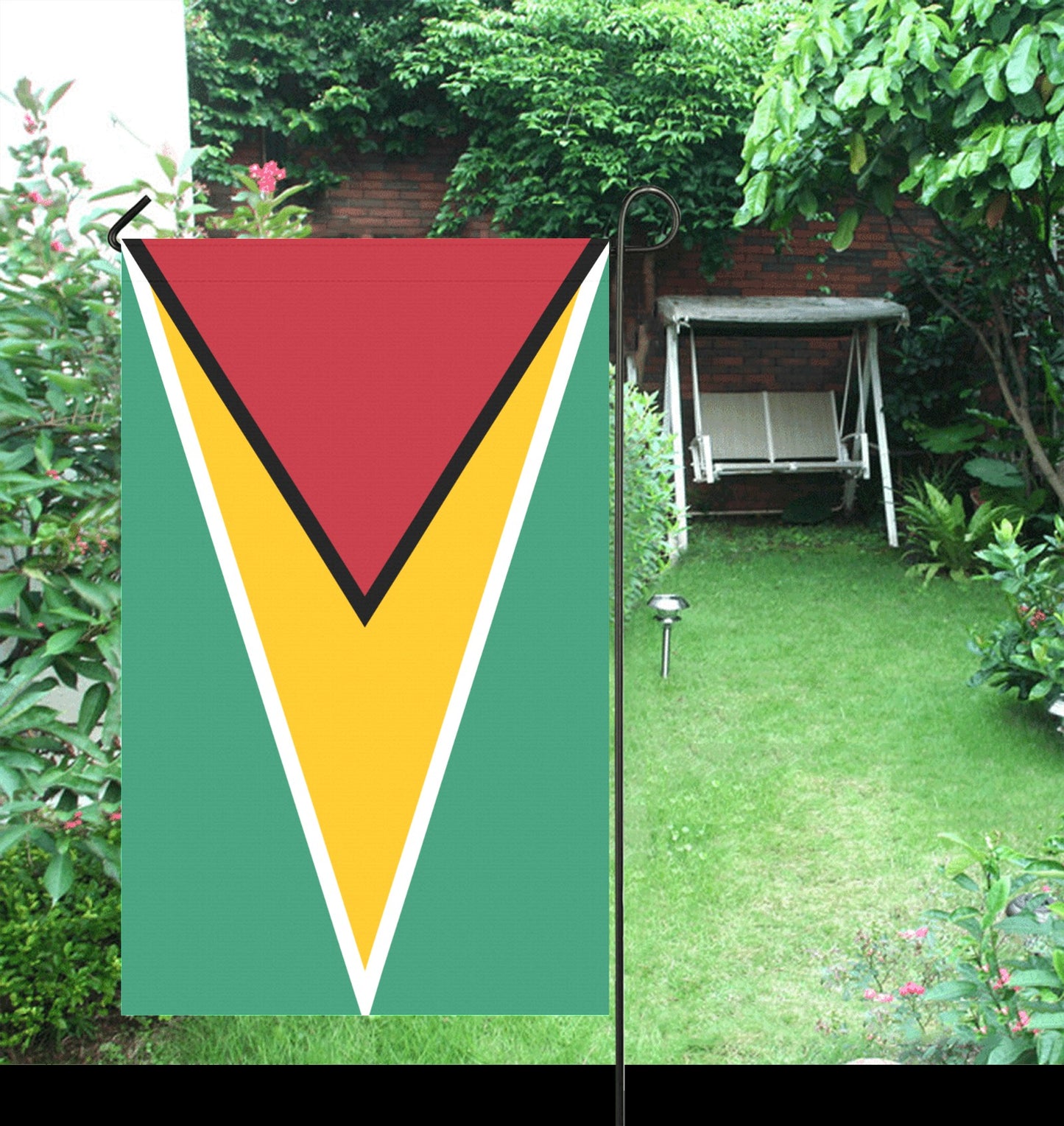 Garden with Luv My Flag featuring colorful geometric design.